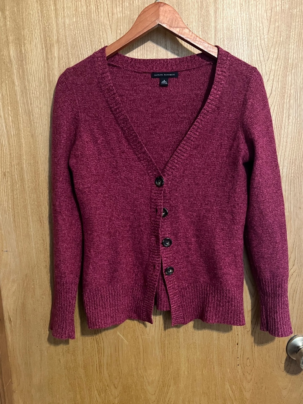 Banana Republic Women's Burgundy V-Neck Button Cardigan Sweater